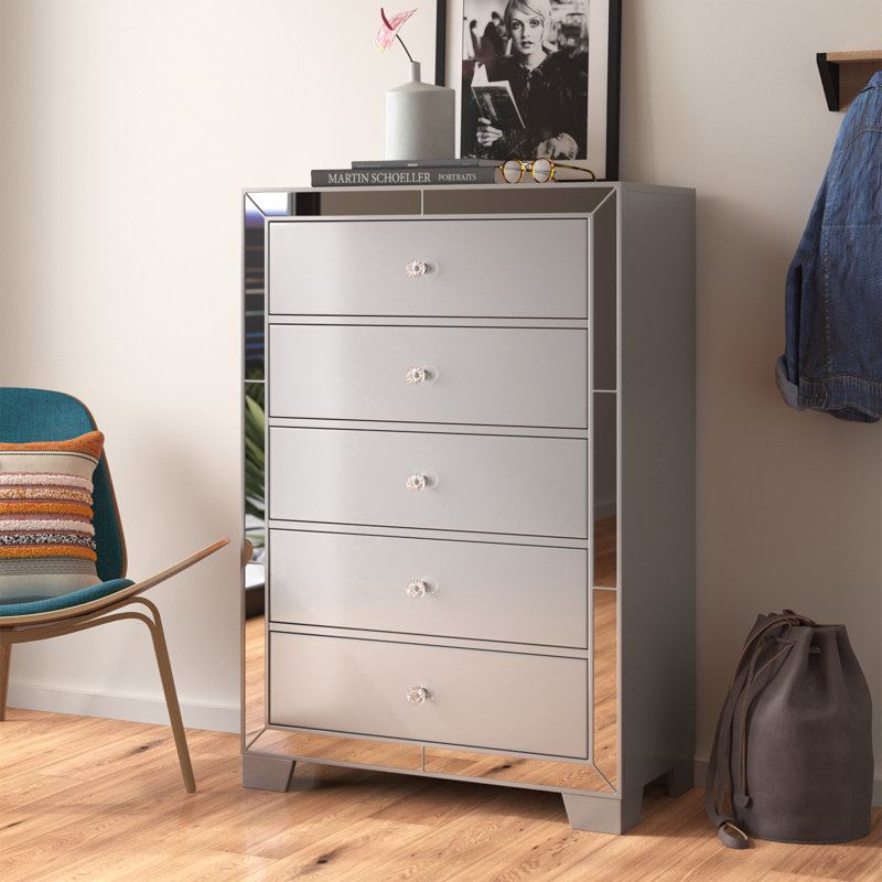 Fazeley 5 - Drawer Chest with Mirror Trim, Silver
