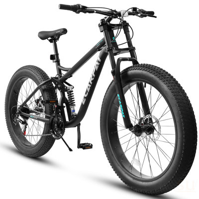 A26309 26 Inch Mountain Bike,Full-Suspension 21 Speeds Drivetrain With Disc-Brake MTB Bicycle, 26*4" Fat Tire Bike For Men