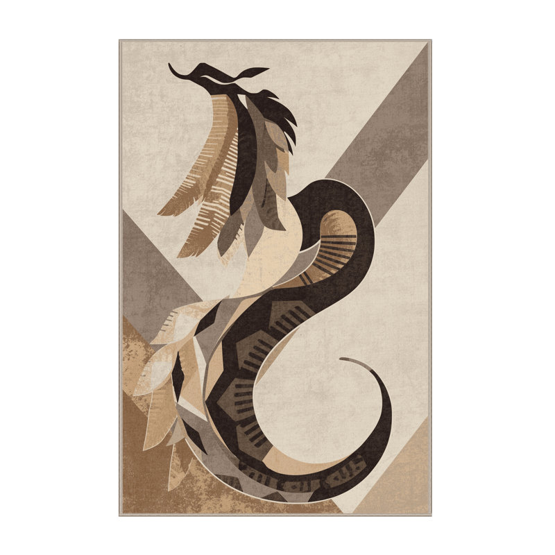 Tapis doux moelleux à motif géométrique d'inspiration mondiale en lin et beige, 6 X 9