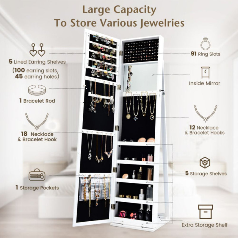 Iemy 14.5'' Wide Freestanding Jewelry Armoire, White