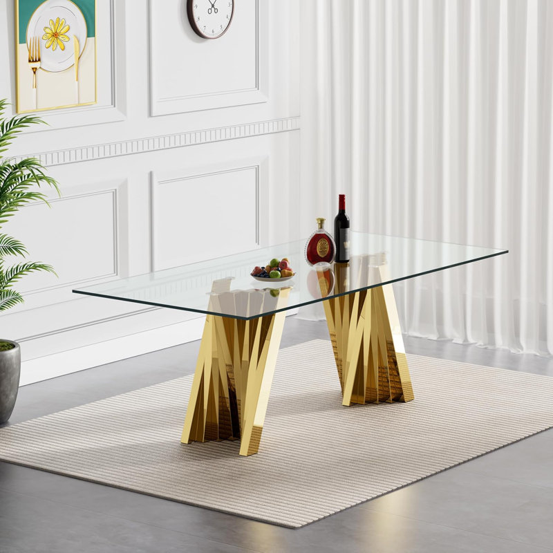 Glass Dining Table Set, 70" Glass Kitchen Table Set, Rectangle Dining Room Table with Dining Chairs, Modern Glass Dinner Table and Chairs Set