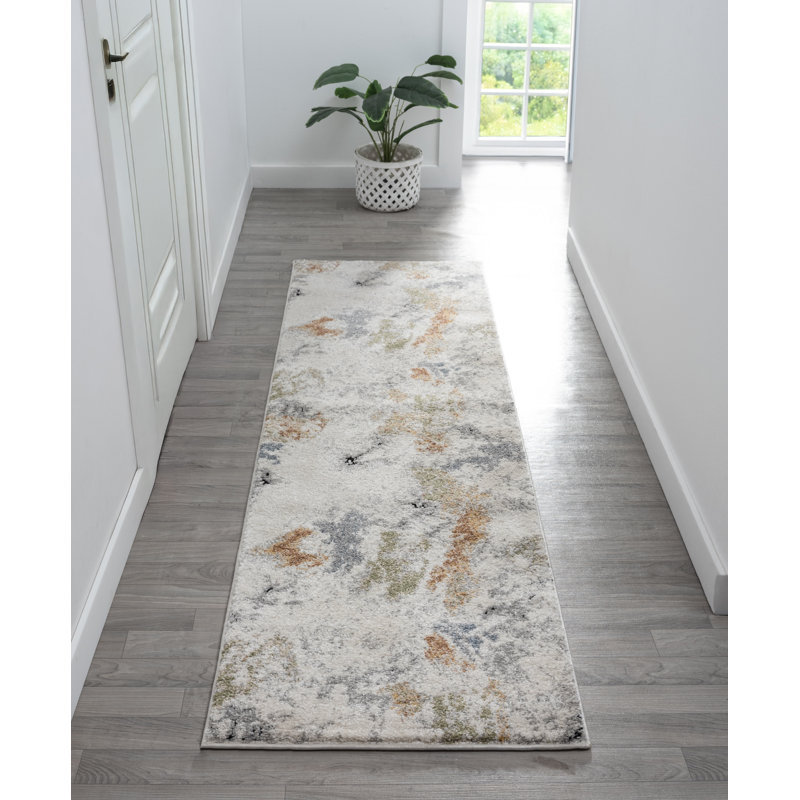Paris Collection Abstract Cream/Light Grey Rug, Runner 2'1" x 7'4"
