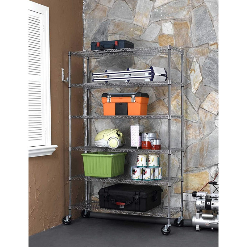 Maichin 48'' W Metal Height -Adjustable Shelving Unit with Wheels