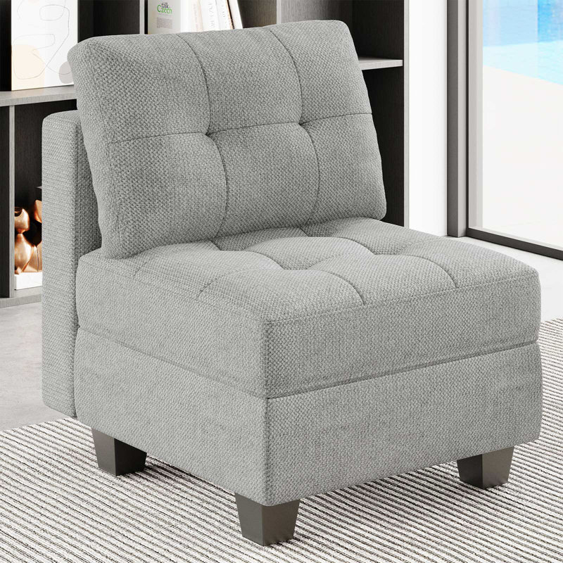 Soneson Armless Storage Slipper Chair, Light Gray Linen