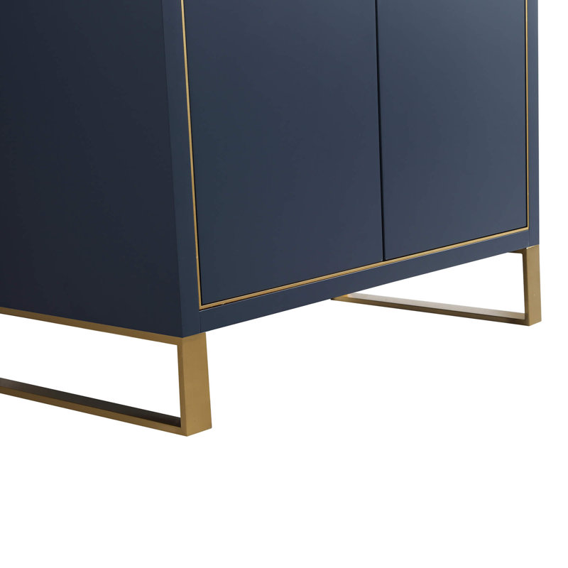 Gesa 30'' Single Bathroom Vanity with Stone Top, Satin Brass, Navy Blue