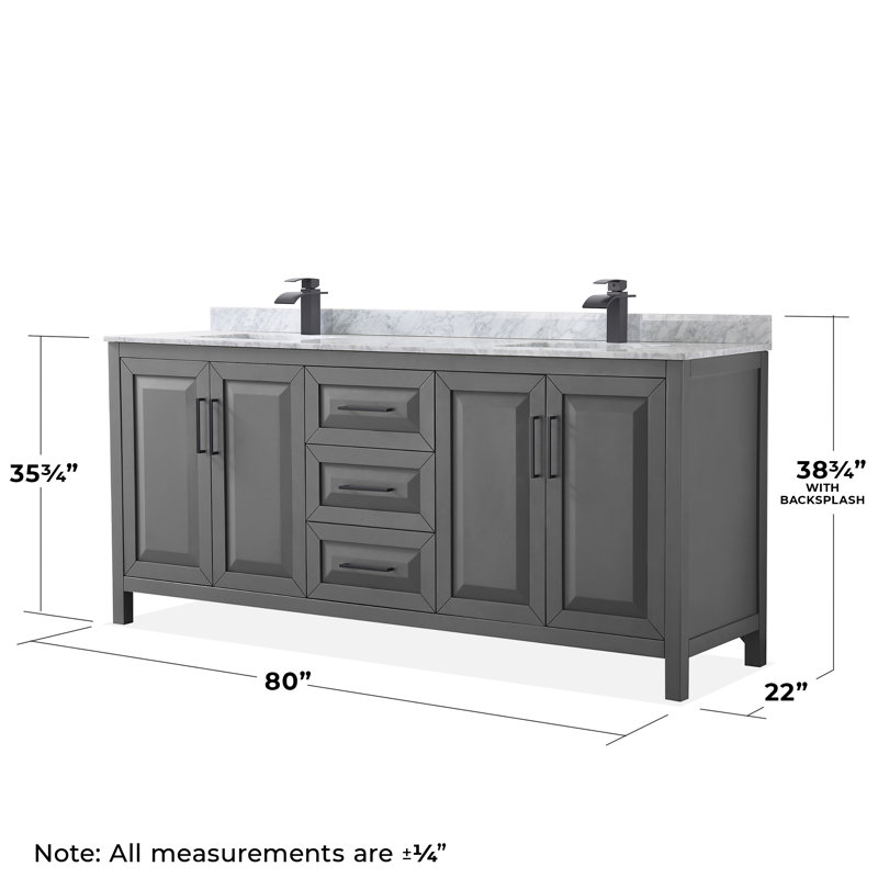 Daria 80'' Double Bathroom Vanity with Marble Top, Dark Gray, Matte Black