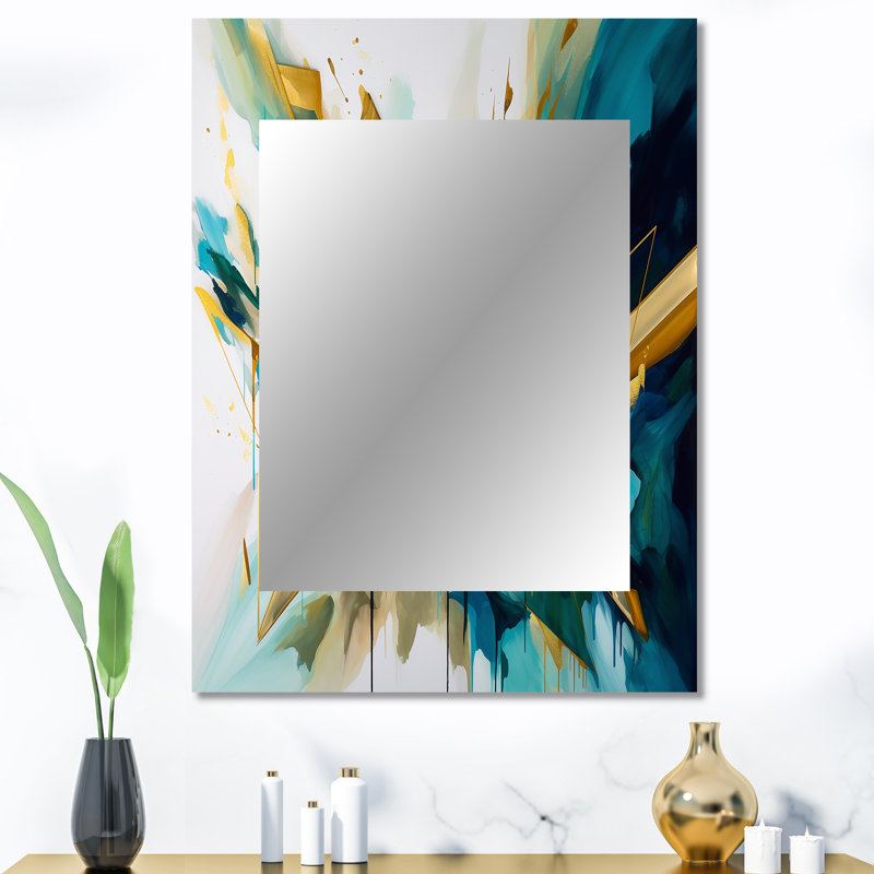 Golden Explosion Triangles VII - Geometric Large Wall Mirror, Gold Decorative Mirror, Printed Metal Art, 40" x 30"