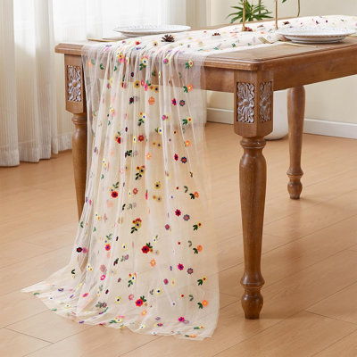 Chemin de table brodé à motif floral marguerite - champagne / or - décoration saisonnière, fête de mariage, fête de mariage