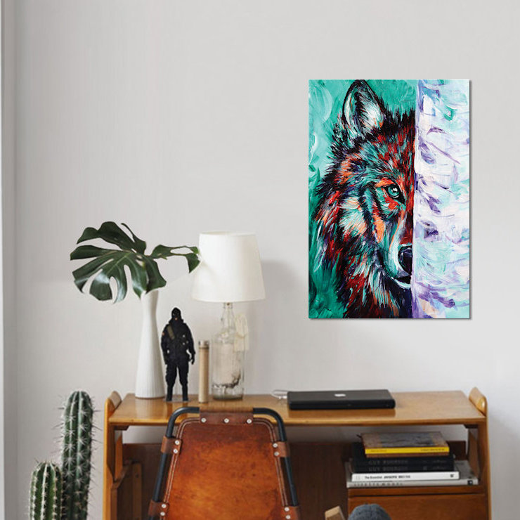 «Wolf», reproduction sur toile, H 18 po x l 12 po x P 1,5 po, Toile tendue, Pas de tapis
