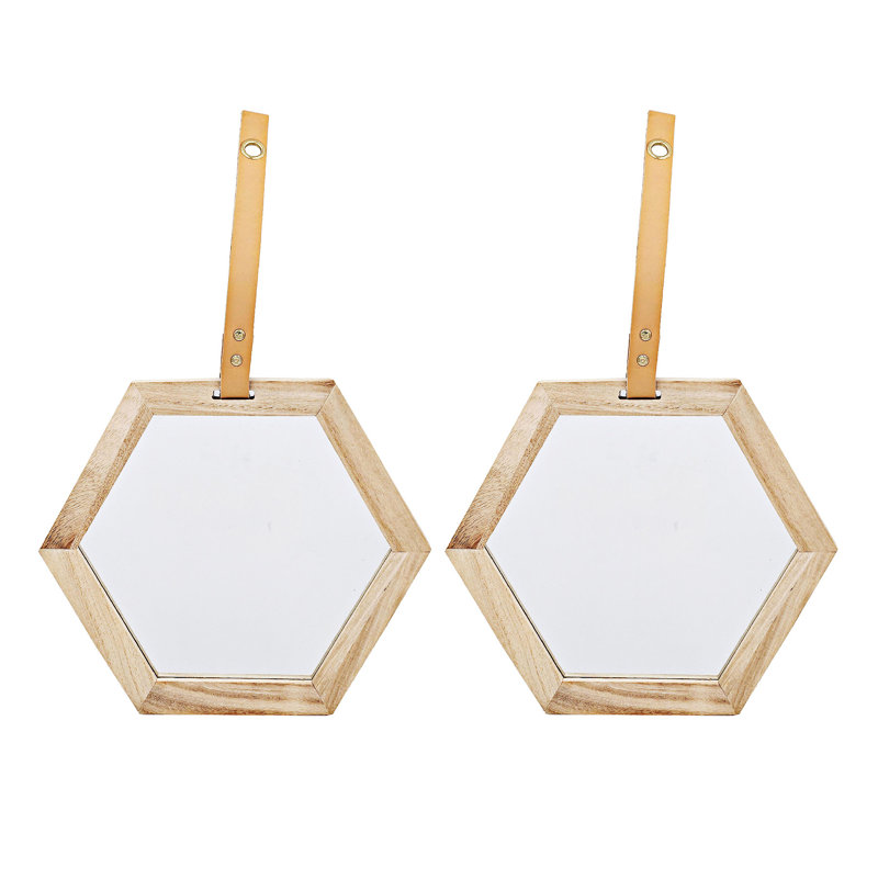 2 Pieces Wall Accent Hexagon Mirror