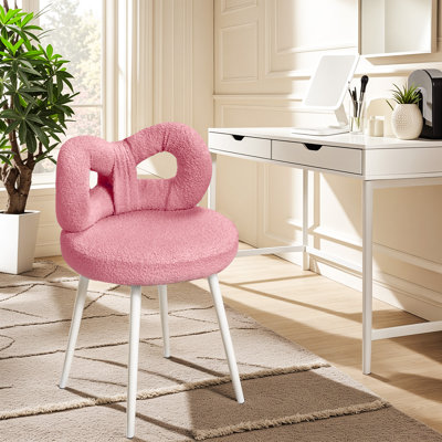 Vanity Stool with Bowknot Backrest Living Room Women Girls Bedroom Makeup Chair Adjustable Foot Pads Armless Dressing Chair Side Table Seat