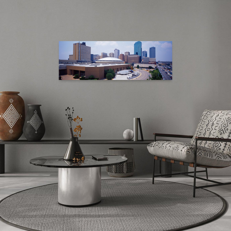 Vue à angle élevé des édifices à bureaux dans une ville, Dallas, Texas, États-Unis, architecture abstraite moderne, art mural