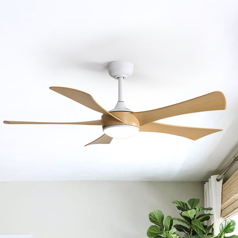 Ventilateur de plafond d'intérieur à 5 pales avec télécommande DEL et lumière DEL Damecia, Jaune