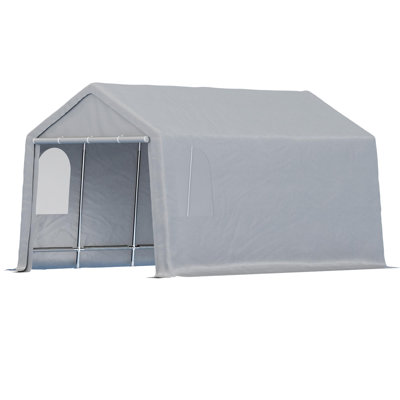 Heavy Duty Outdoor Storage Shed, 10x20 FT Carport with Roll-Up Zipper Door, Waterproof Storage Tent Shelter Canopy for Motorcycle, Bike, Car, Garden Tools, Grey