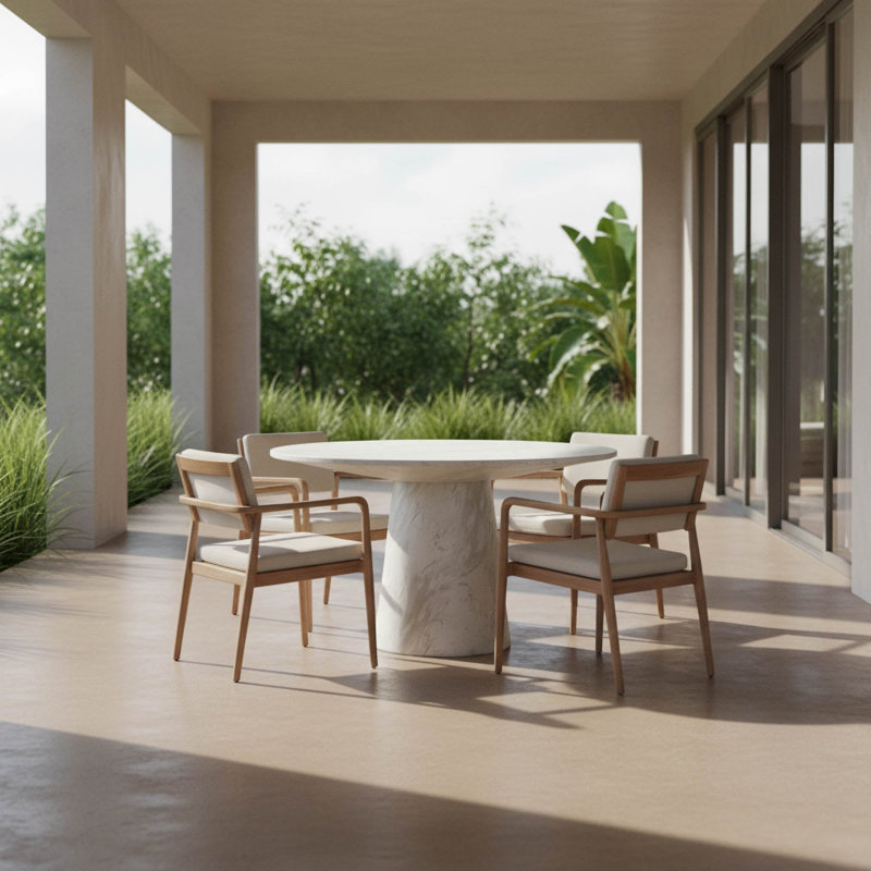 Caldera Round Concrete Dining Table - Blanco, White