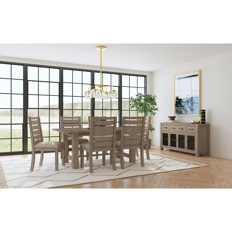 Trevion 7pc Extendable Solid Wood Dining Set, 7 Pieces: Table, 6 Chairs