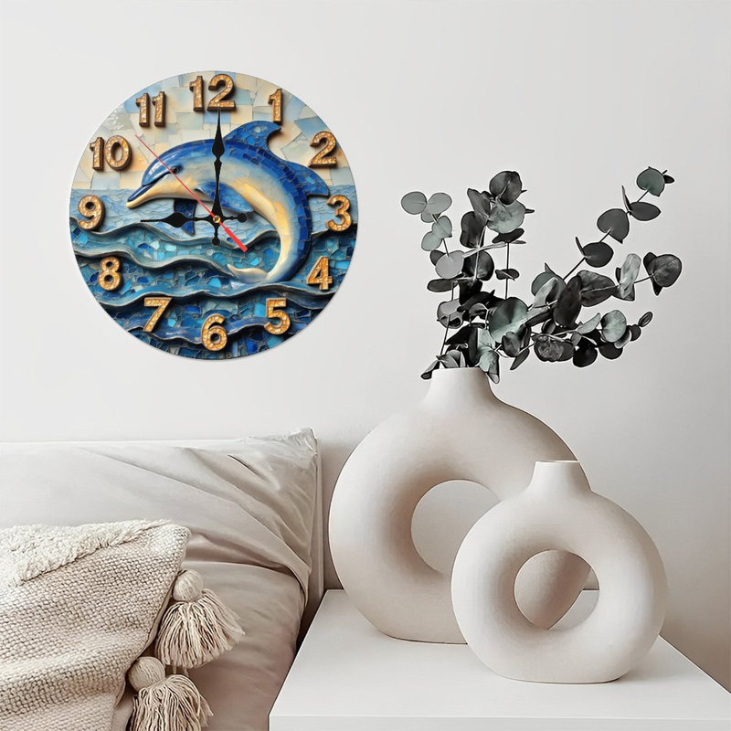 Horloge mosaïque dauphin