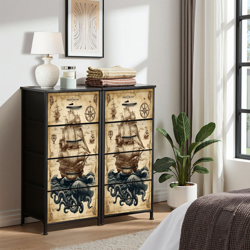 4 Drawer Dresser for Bedroom, Narrow Chest of Drawers, Wooden Top and Study Iron Frame 18"x37.5"-(WxH)