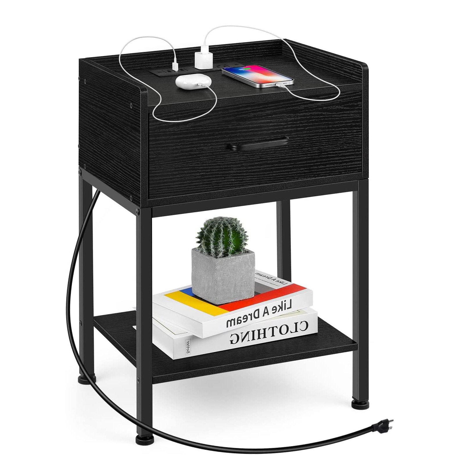 Ebern Designs End Table with Storage and BuiltIn Outlets Wayfair