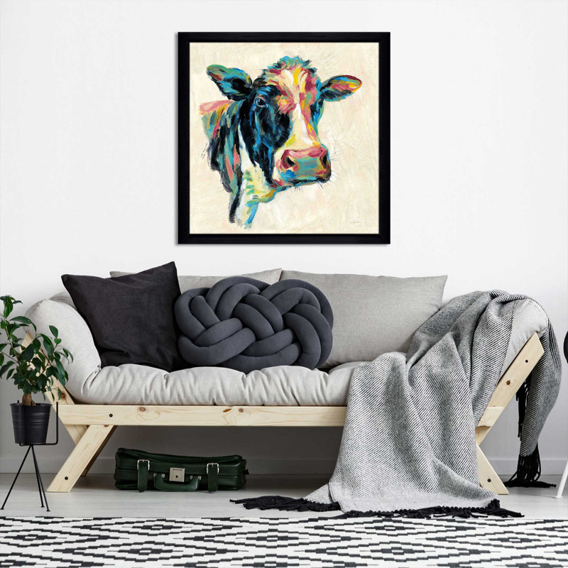 «Expressionistic Cow I V2 (Square)» par Silvia Vassileva, reproduction, Cadre noir, H 31,5 po x l 31,5 po x P 1 po