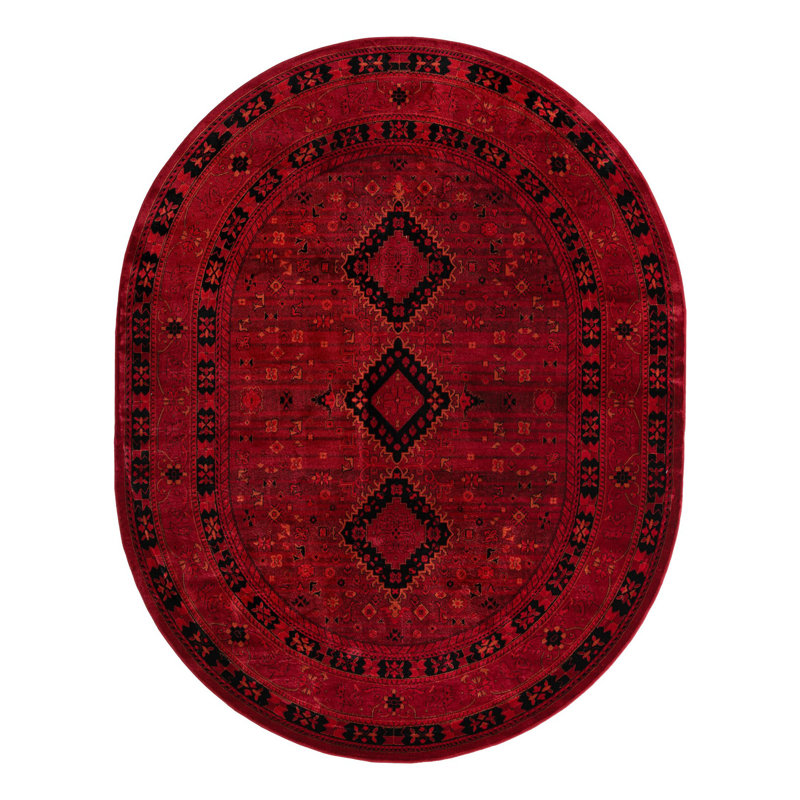 Tapis oriental rouge Amro, Oval 7 pi 11 po x 10 pi