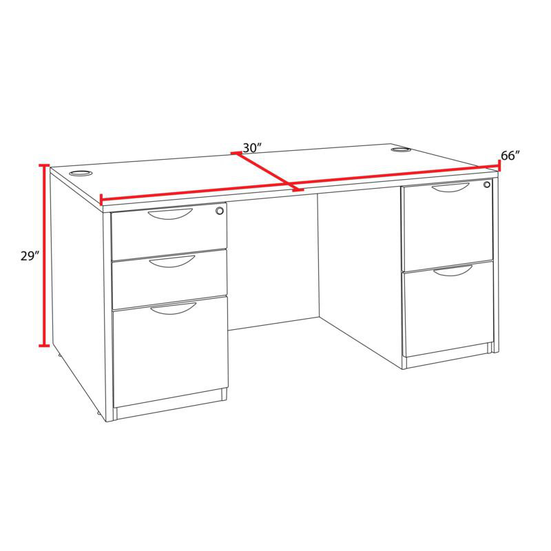 Bureau avec double caisson double Dennard, H 29 po x l 66 po x P 30 po, NÉO NOYER