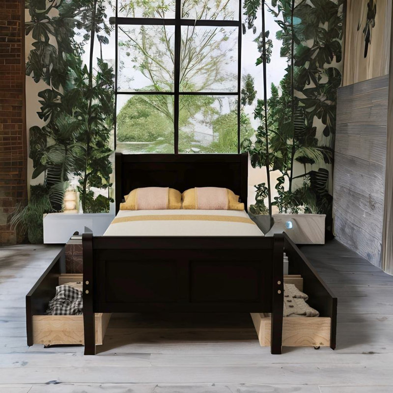 Lit plateforme sans matelas, Noir, Grand