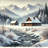 Highland Haven: Rustic Log Cabins by a Winter Stream Canvas Print-889213965