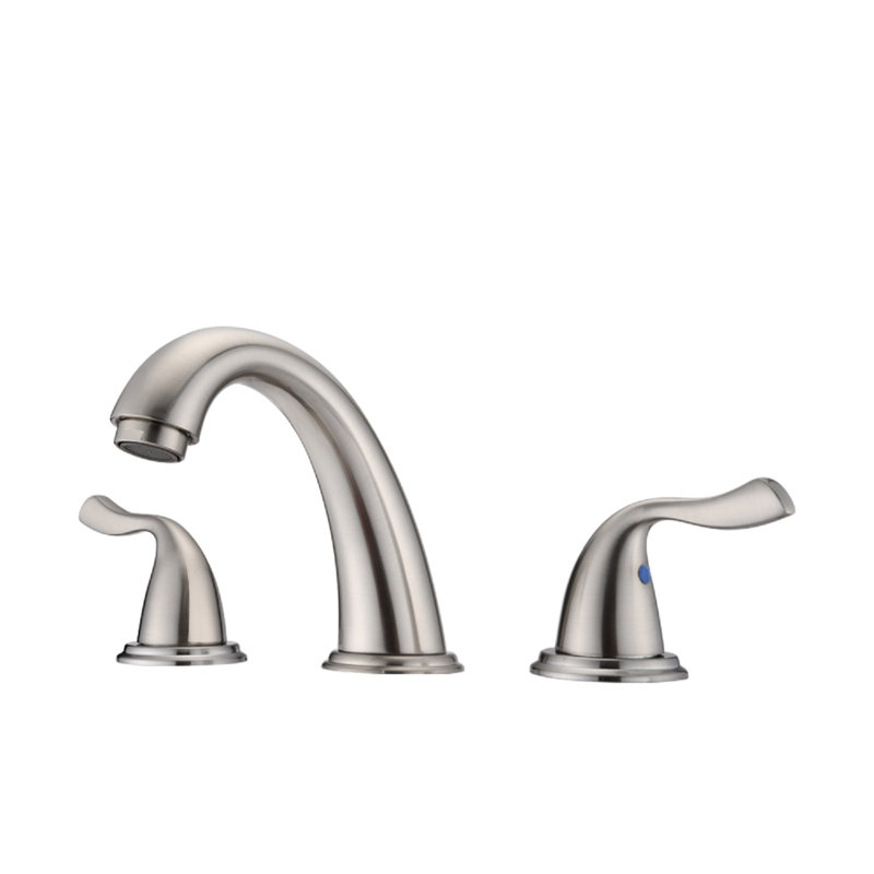 Robinet de salle de bain à large entraxe avec bonde, Nickel brossé