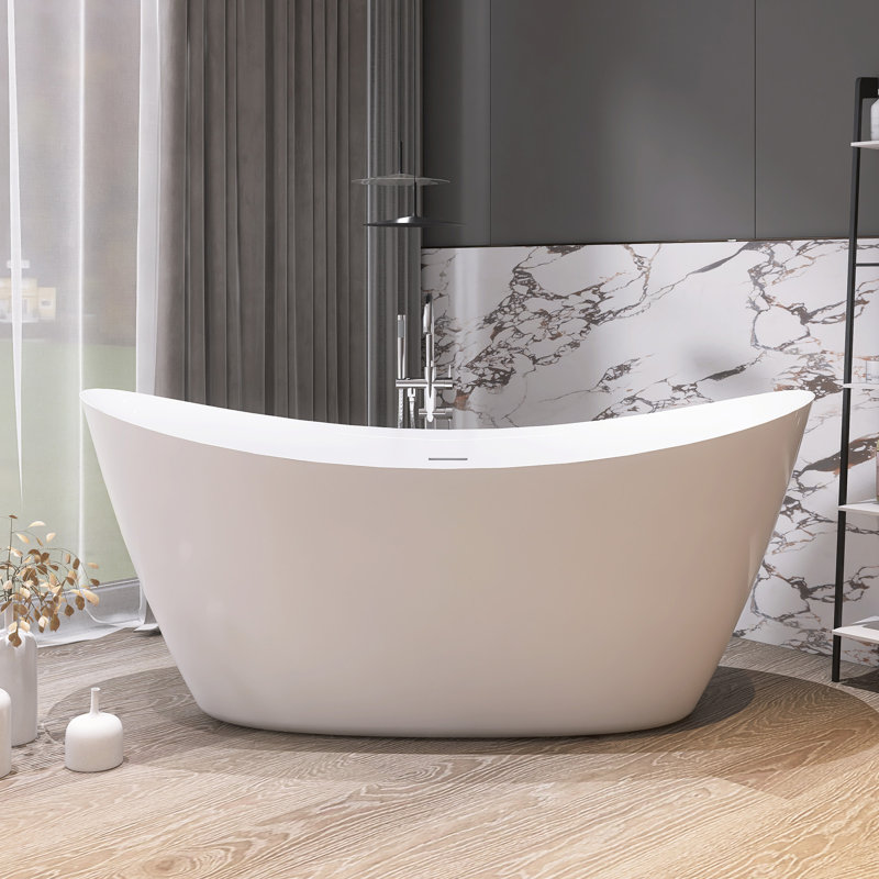 66" Double Slipper Freestanding Tub Soaking Acrylic Bathtub