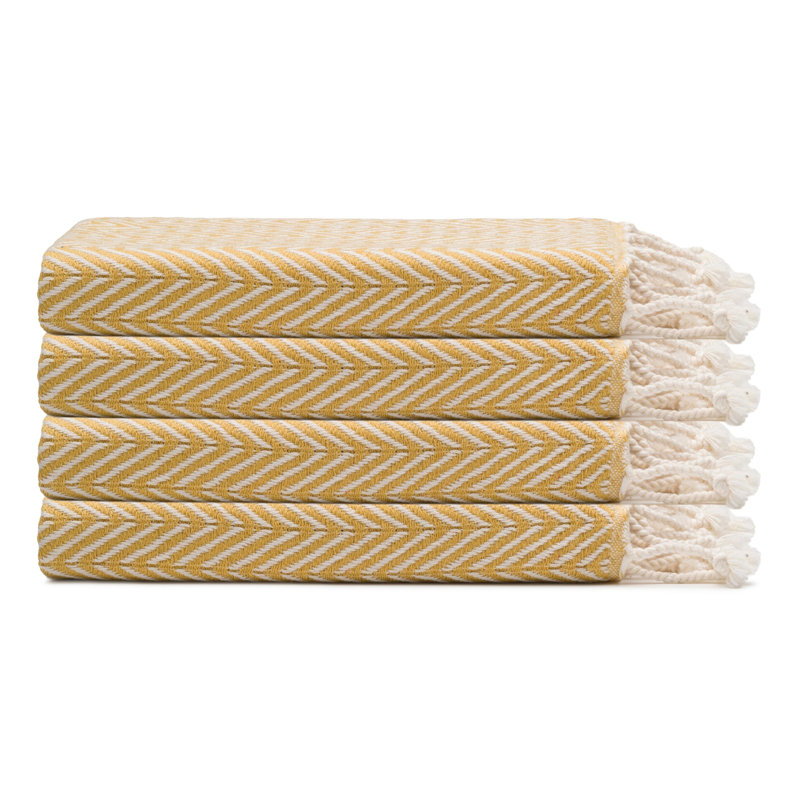 Herringbone Turkish Cotton Hand Towel Bundle, Mustard