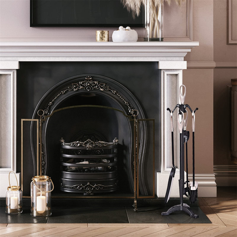 Leonie Steel Fireplace Tool Set, 64cm H x 15cm W x 16cm D, Matte Black