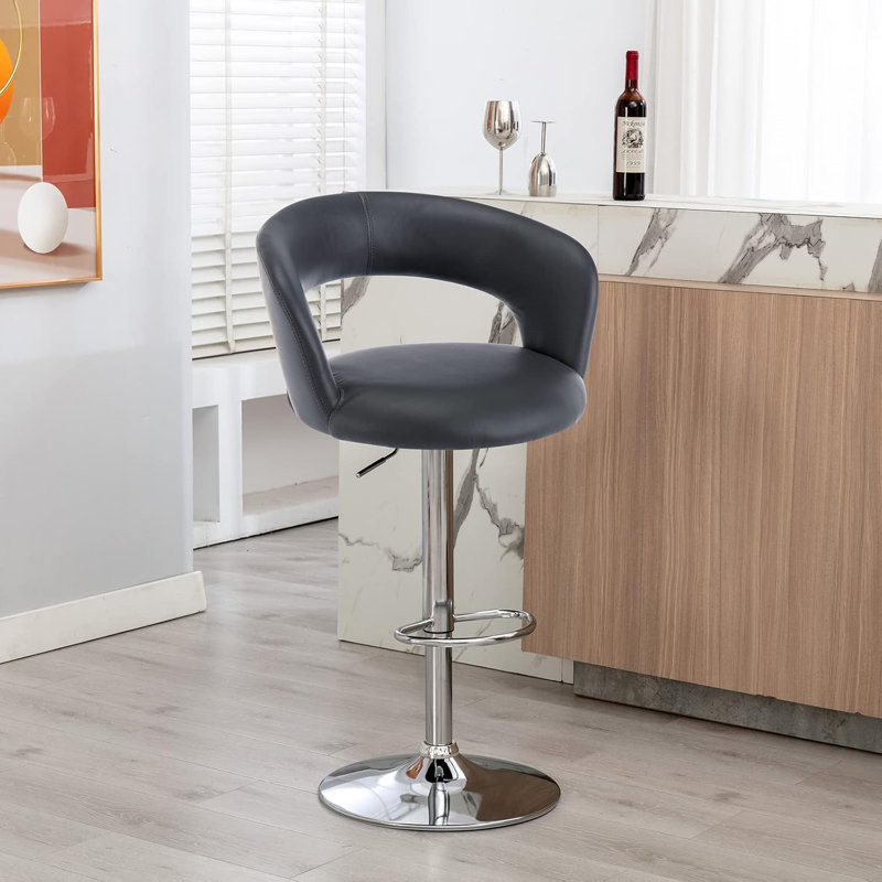Andromachi Swivel Upholstered Adjustable Height Counter Stool with Metal Frame, Gray
