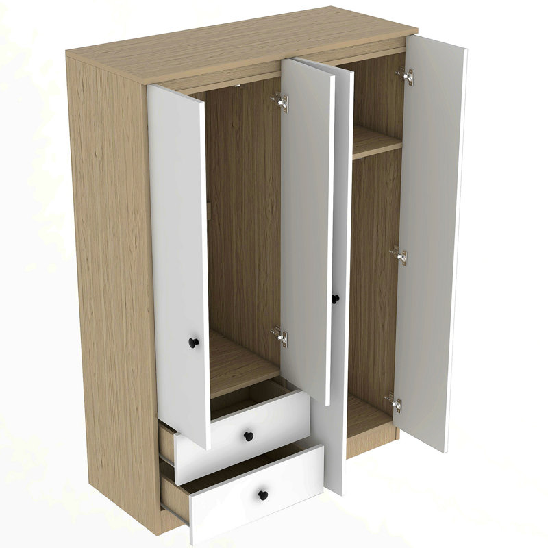 Garde-robe 4 portes avec tiroirs, tablette et tringle, blanc