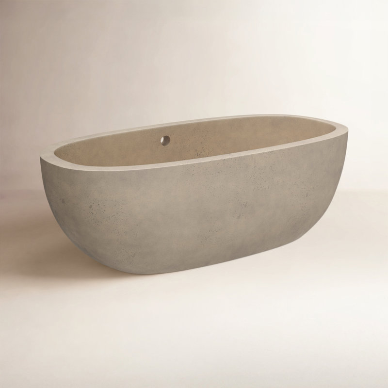 Avalon NativeStone Concrete Freestanding Oval Soaking Bathtub, 23" H x 36" W x 72" L, Sand
