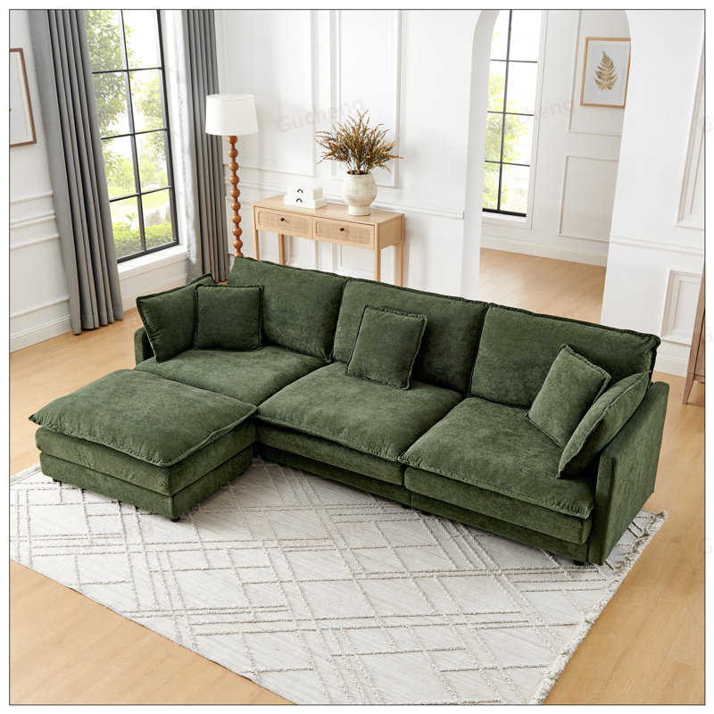 Canapé modulaire en L avec repose-pieds convertible surdimensionné en tissu pour serviettes Modern Home Living Room, Vert