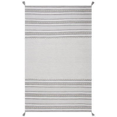 Cumberland Striped Hand-Woven Flatweave Cotton Gray/Ivory Area Rug