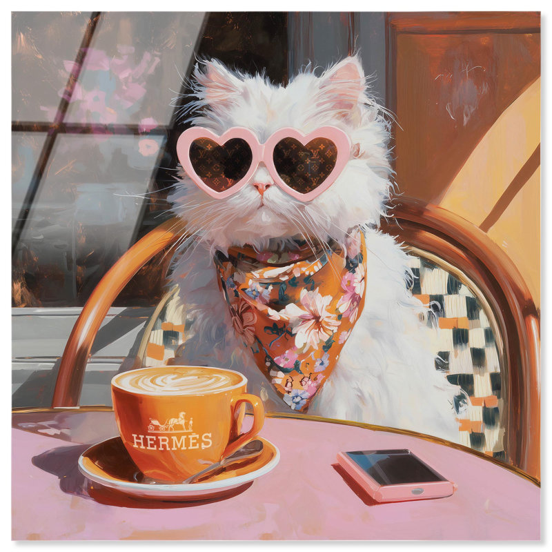 «A Cat and Her Latte Pets», reproduction d'art acrylique sur toile par Art Remedy, H 12 po x l 12 po