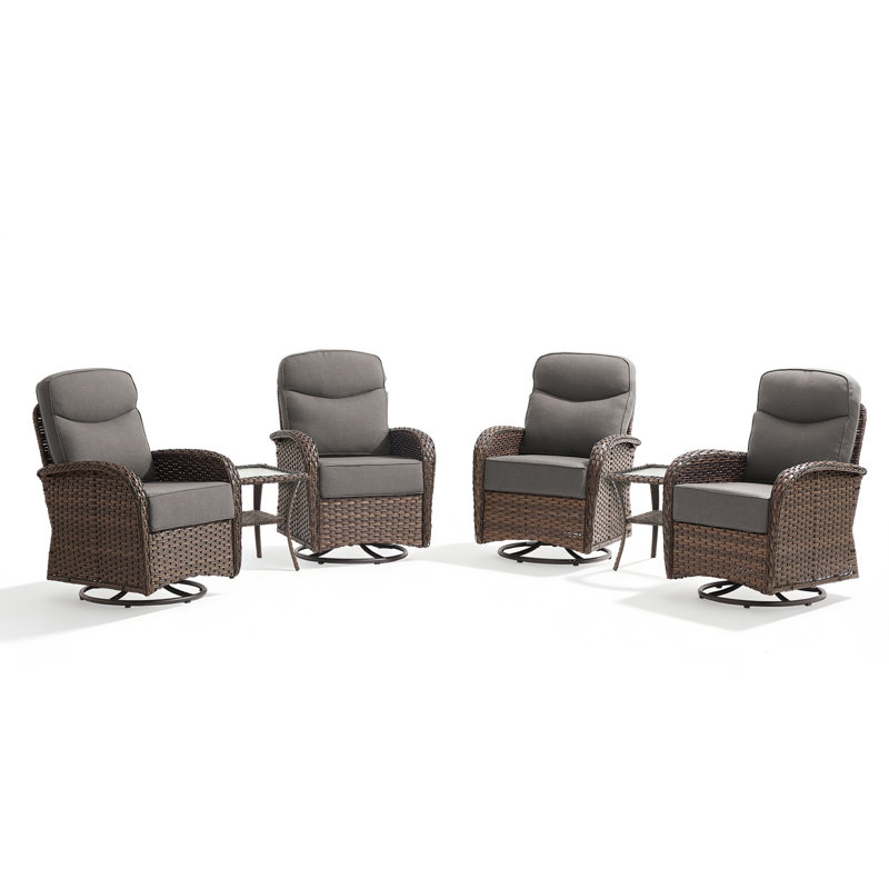Chaises de patio pivotantes en osier pour 4 personnes avec coussins de 6 po et table d'appoint Totnes, Gris