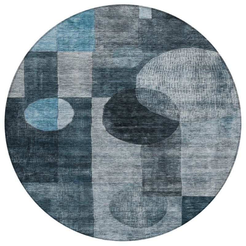 Amara Teal Washable Indoor-Outdoor Rug - , 8' x 8'
