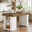 Table de îlot de cuisine de 55 pouces avec grand comptoir, table de bar à hauteur de comptoir pour cuisine, salle à manger, brun rustique et blanc