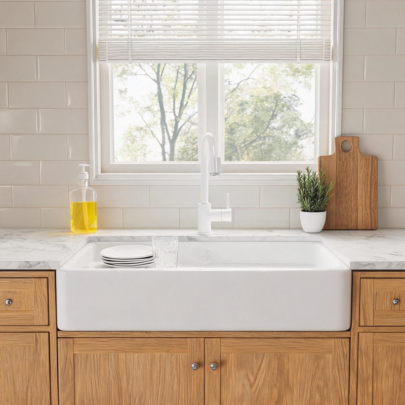 30 inch White Ceramic Farmhouse Kitchen Sink with Deep Apron Front and Undermount Installation