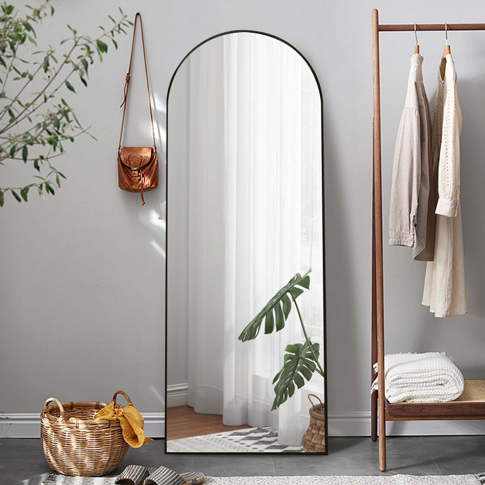 Everly Quinn Full Length Mirror Arch Floor Mirror Wall Mirror Hanging Or Leaning Arched-Top Full Body Mirror With Stand For Bedroom, Dressing Room & Reviews | Wayfair
