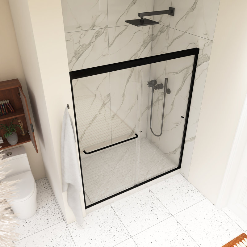 54 po X P 72 po Porte de douche coulissante double H, Noir mat