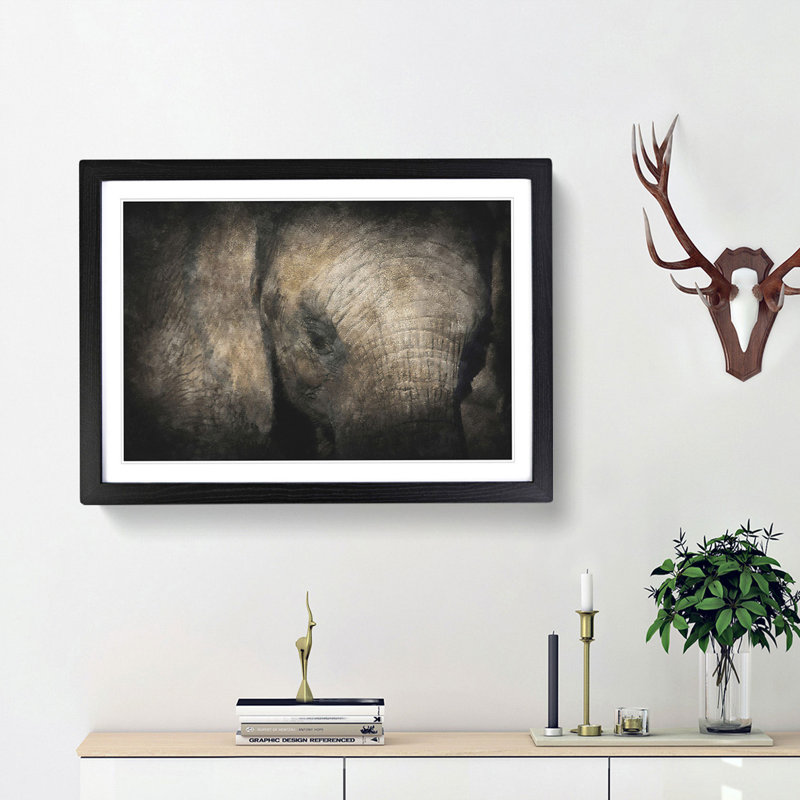 Gentle Elephant - Picture Frame Graphic Art Print, 24cm H x 33cm W x 2cm D, Black Framed