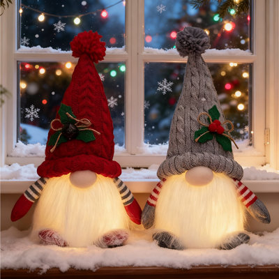 2 pièces illuminent les gnomes de Noël illuminant les gnomes de Noël en peluche des Elfes de père Noël scandinaves (rouge)
