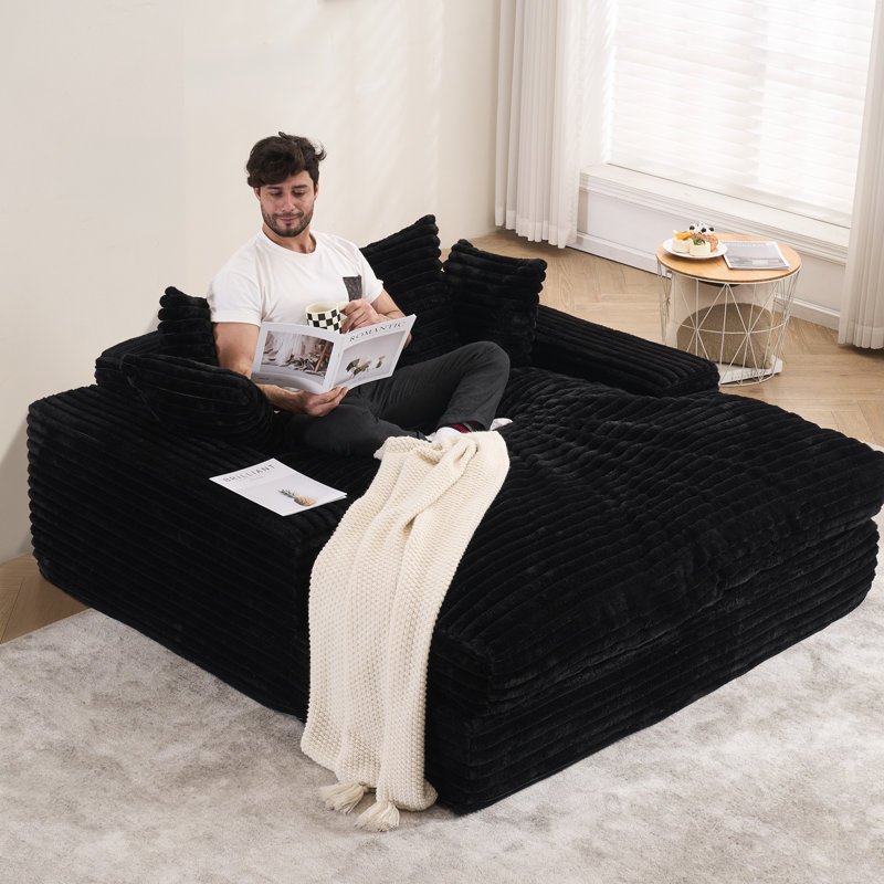 69"X65.7"Oversized Chaise Lounge Chair,Upholstered Cozy Corduroy Sleeper Sofa Bed-No Assembly Required,Includes 4 Pillows&Wide Armrests,High-Density Foam Cloud Couch For Living Room, 