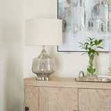 Lampe de table en tissu de lin argent avec finition en faux mercure