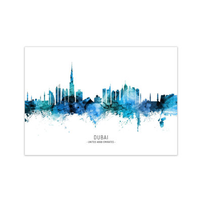 Dubai United Arab Emirates Skyline Blue City Name by Michael Tompsett - Print