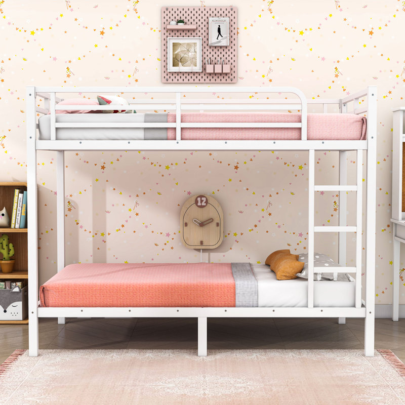 Metal Bunk Bed With Slats, White,  Extra Long Twin Over Extra Long Twin